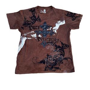 Vtg Y2k Delf Trading Brown Cyber Grunge Mall Goth Skater Shirt Men’s 2XL